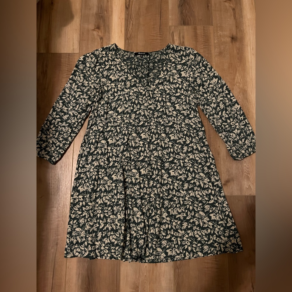 Madewell V Neck Button Front Mini Dress in Green Forest Leaves Size XS - Picture 2 of 7
